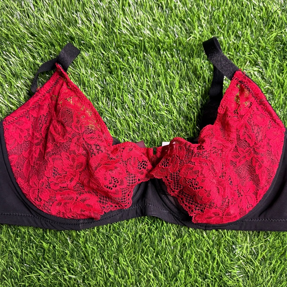 Adore Am Black and Red Lace Bra 38DD underwire